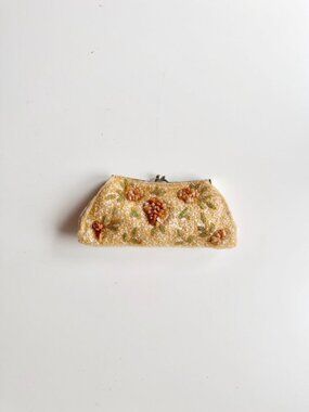 Vintage BIJOUX TERNER Yellow Amber Beaded Quartz Sand Satin Evening Purse Bag